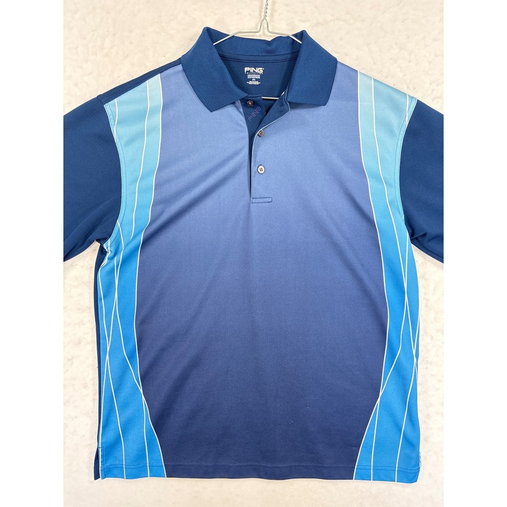 Ping Collection Mens Medium Blue Colorblock Golf Polo Performance Dynamics Shirt